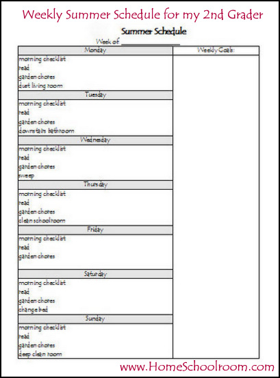 summer schedule screenshot 2nd grade
