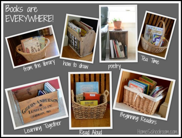 store books in baskets