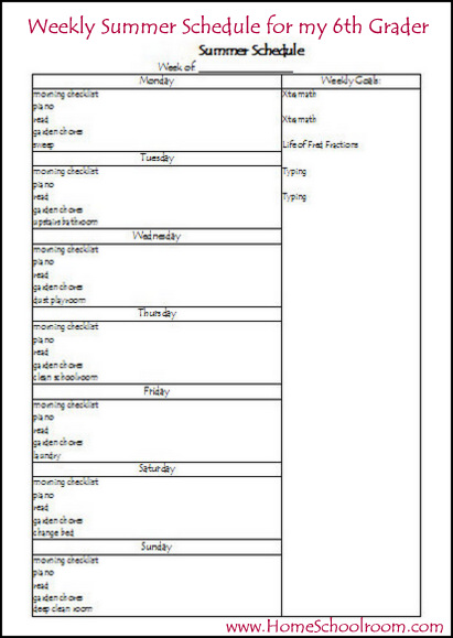 summer schedule screenshot 6th grade